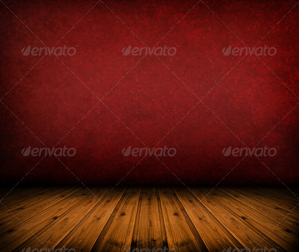 Dark vintage red room with wooden floor - Stock Photo - Images