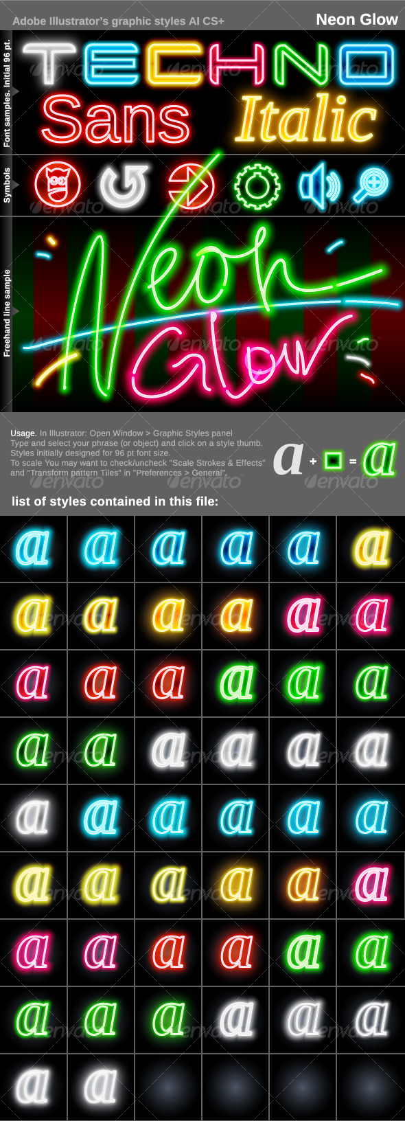Illustrator Graphic Styles. Neon Glow - Styles Illustrator