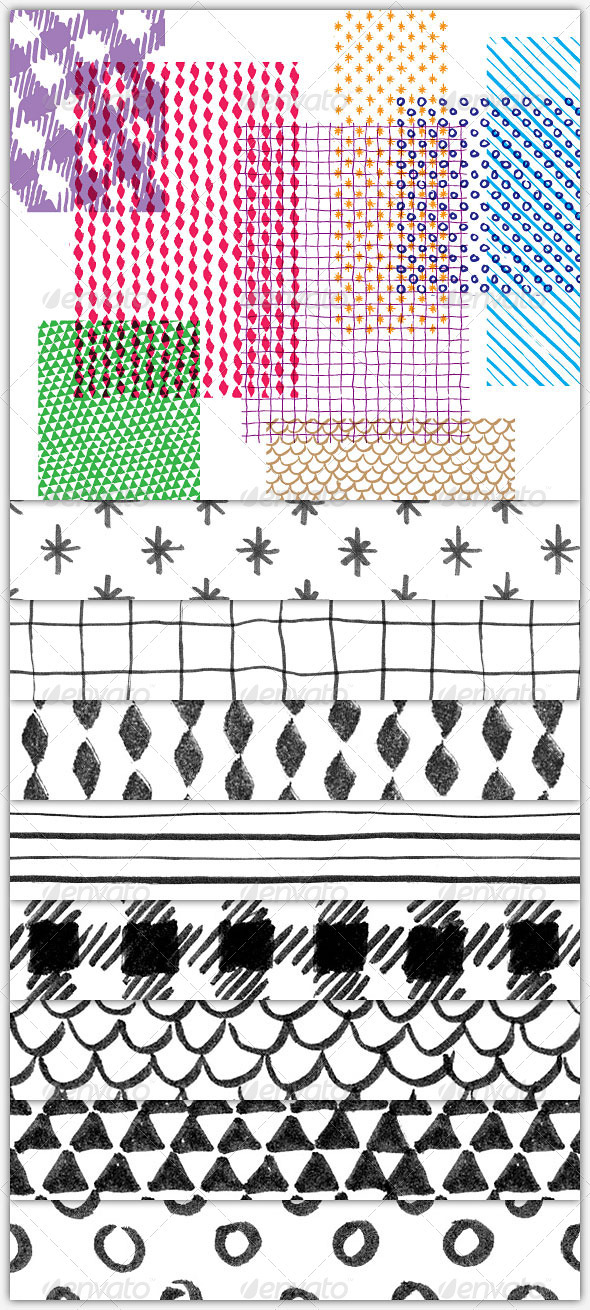 Hand-Drawn, Seamless Patterns - Artistic Brushes