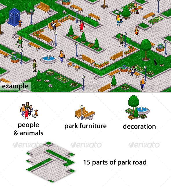 GraphicRiver Pixel art park set 128694 GraphicRiver Pixel art park set 128694