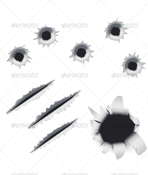 GraphicRiver Bullet Holes and Slashes Vector Design Elements 130989 GraphicRiver Bullet Holes and Slashes Vector Design Elements 130989