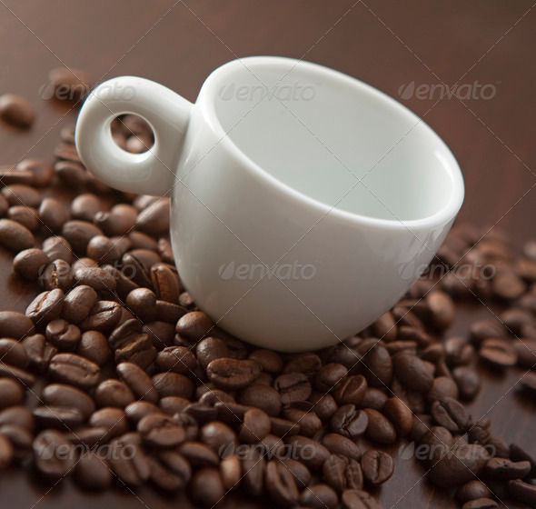 White Cup with Coffee Beans