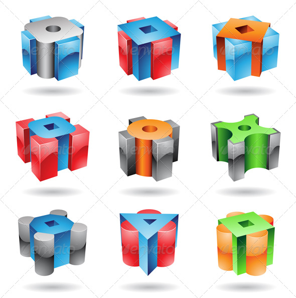 Glossy Cubic Shapes - Abstract Icons