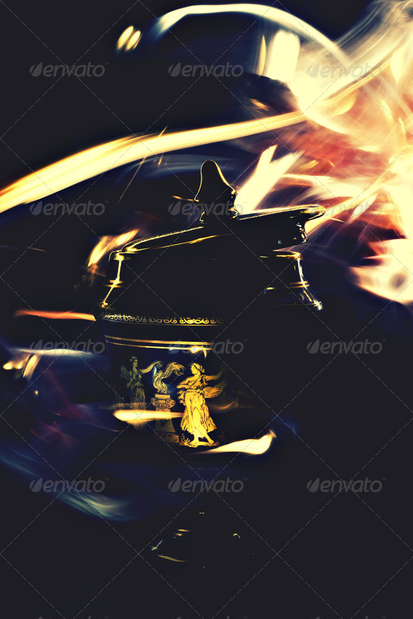 Greek Ornament Surrounded By Magic Flames - Stock Photo - Images