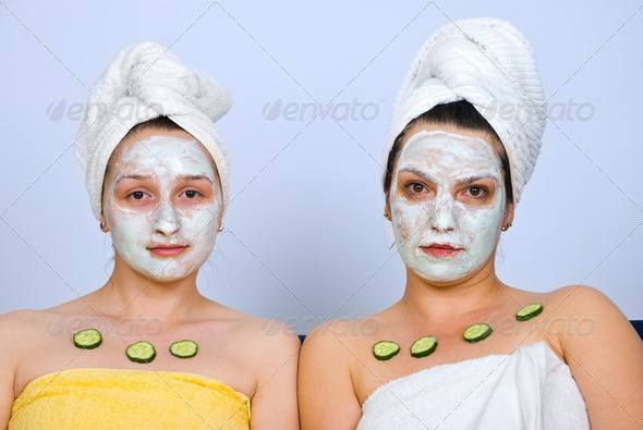 Portrait of women with facial mask - Stock Photo - Images
