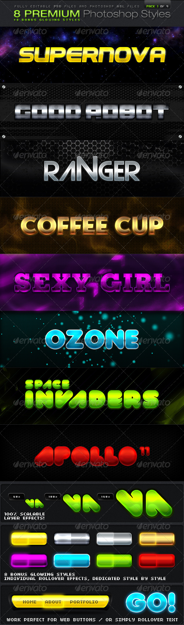 8 PREMIUM Photoshop Styles - Text Effects Styles