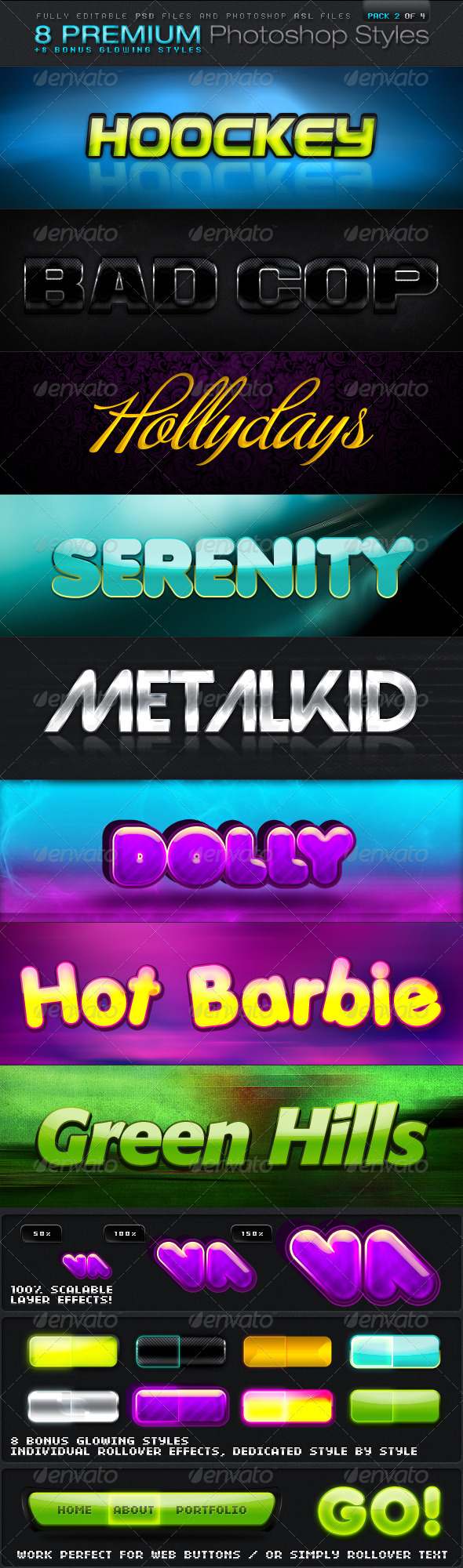 8 Premium Photoshop Styles - Text Effects Styles