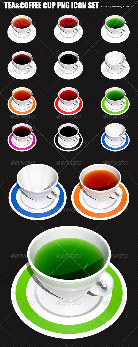 Tea and Coffee Cup PNG Icon Set - Food Objects