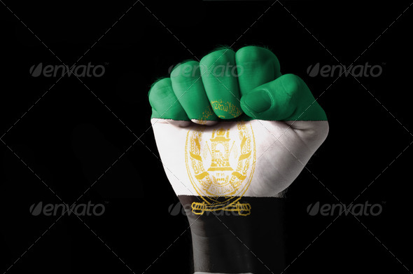 Fist painted in colors of aghanistan flag - Stock Photo - Images