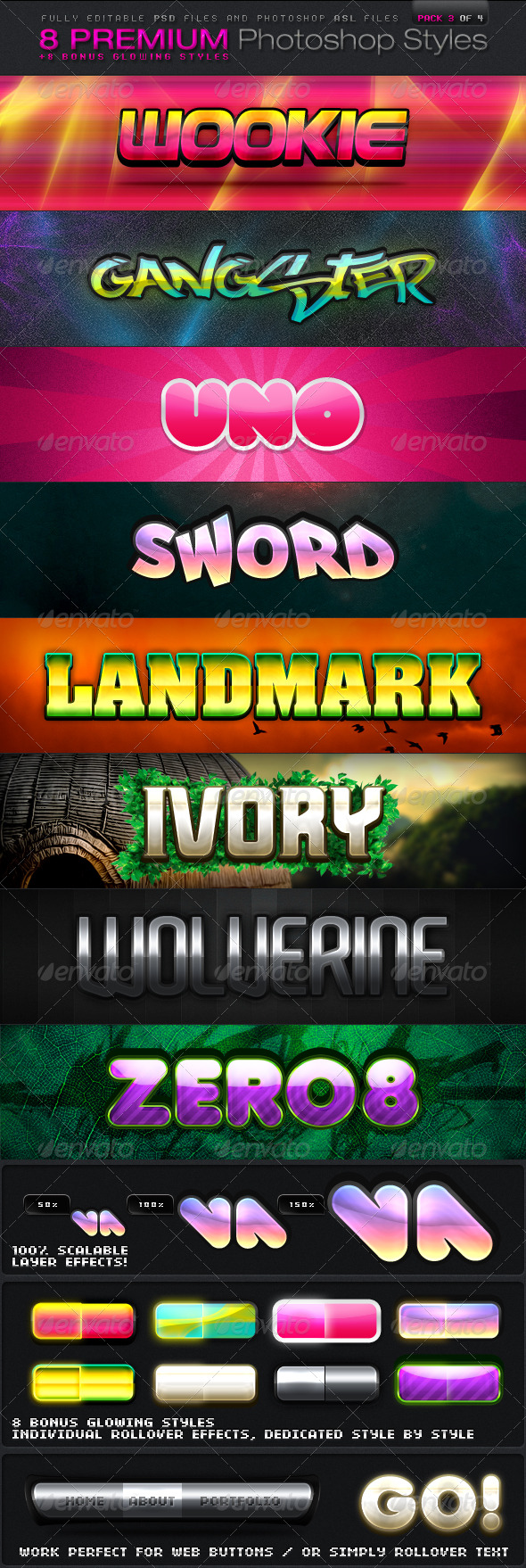 8 PREMIUM Photoshop Styles - Text Effects Styles