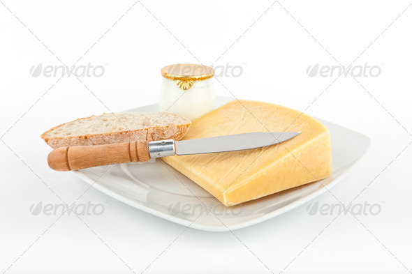 Traditional bread and cheese with yogurt . - Stock Photo - Images