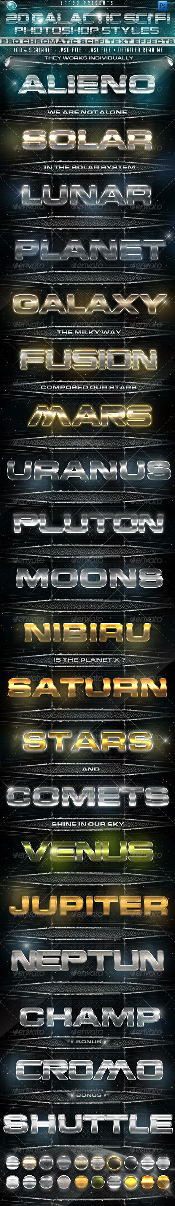 20 Galactic Sci Fi PS Styles - Text Effects Styles