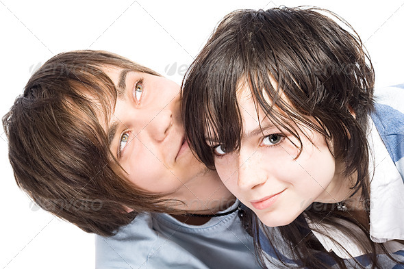 Portrait of the young couple. Isolated on white background - Stock Photo - Images