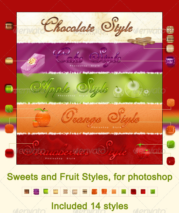 Sweets and Fruit styles, for photoshop - Text Effects Styles