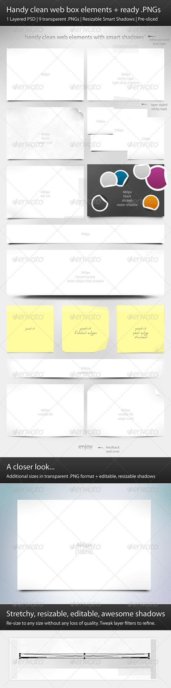 Handy Clean Web Box Elements + Ready .PNGs - Web Elements