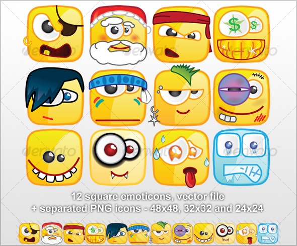 12 Square emoticons III - Miscellaneous Characters