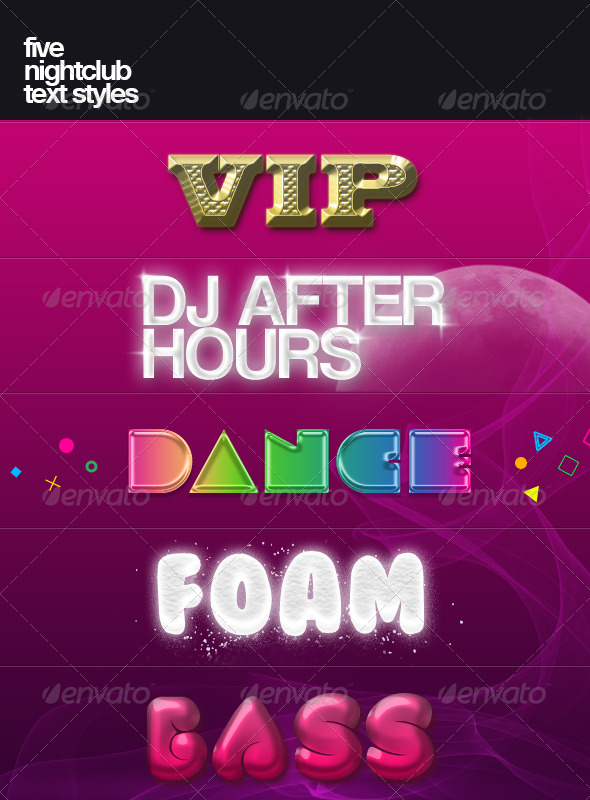 Five nightclub text styles - Text Effects Styles
