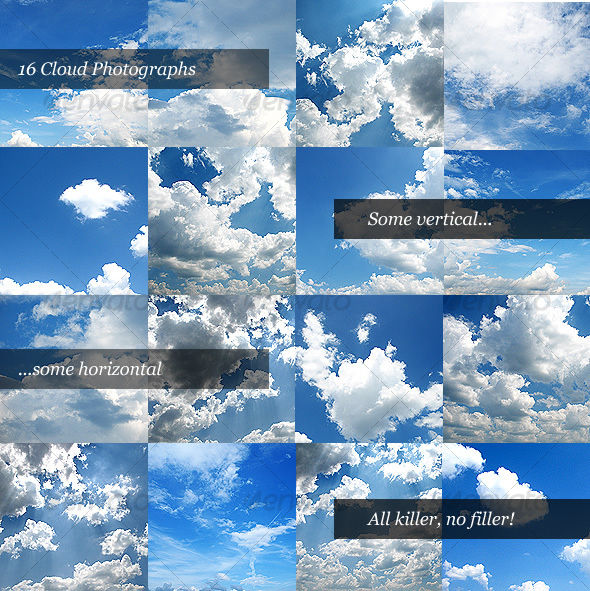 Cloud Backgrounds (Pack of 16 Clouds) - Nature Textures