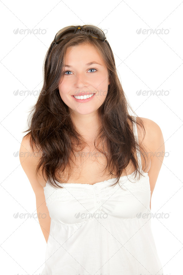 Portrait of a cute girl wearing sunglasses - Stock Photo - Images