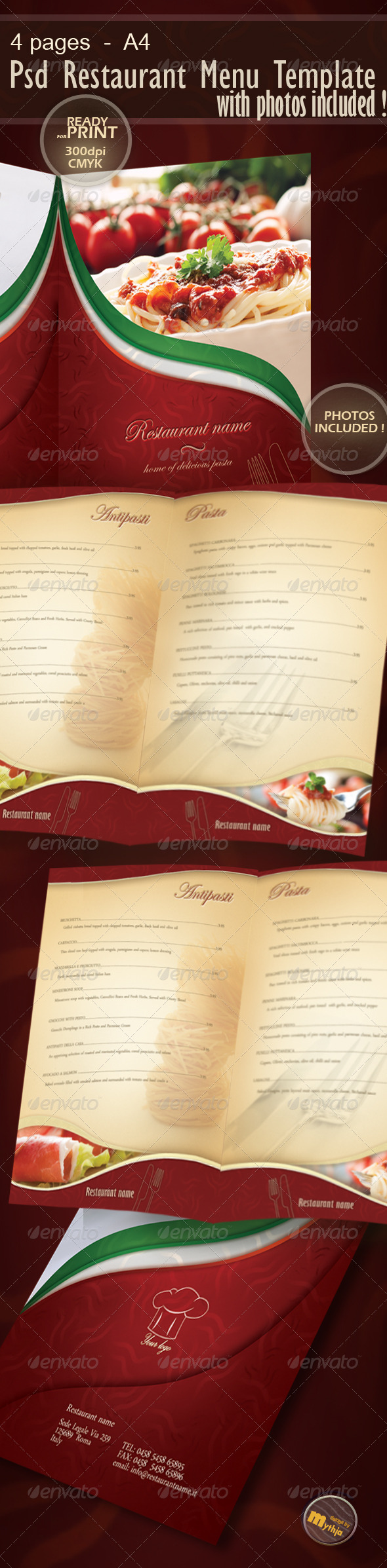 Restaurant Menu template with photos incuded - Food Menus Print Templates