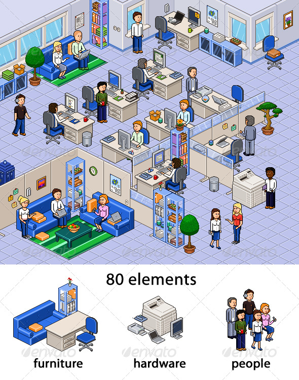 GraphicRiver Pixel Art Office Set 144635 GraphicRiver Pixel Art Office Set 144635