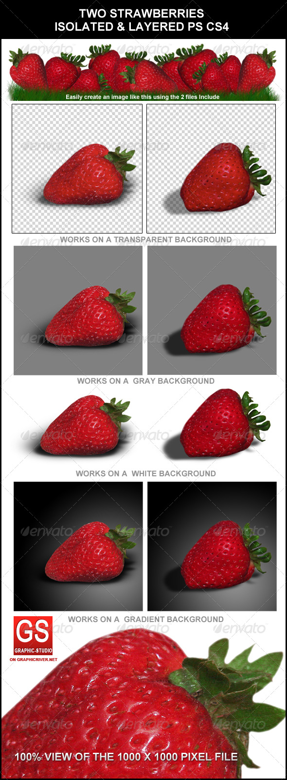 Strawberry Fruits (2 different Versions + Bonus) - Food & Drink Isolated Objects