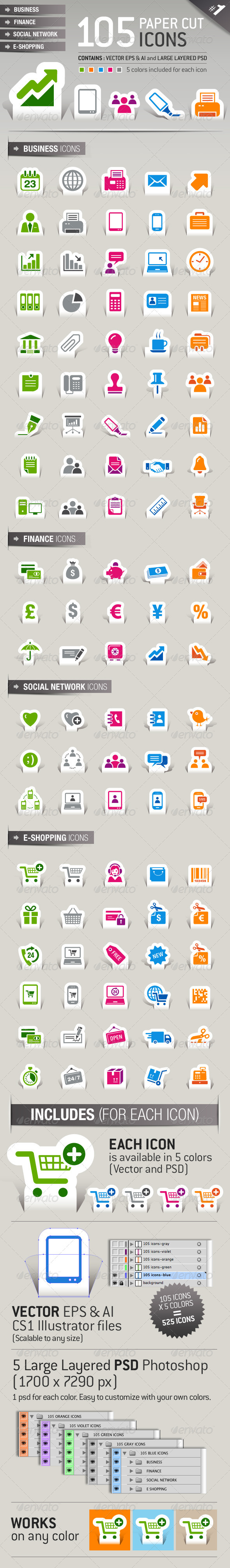 105 Papercut Icons - Icons