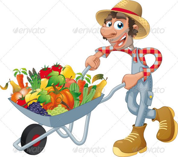 GraphicRiver Peasant with wheelbarrow vegetables and fruits 151386