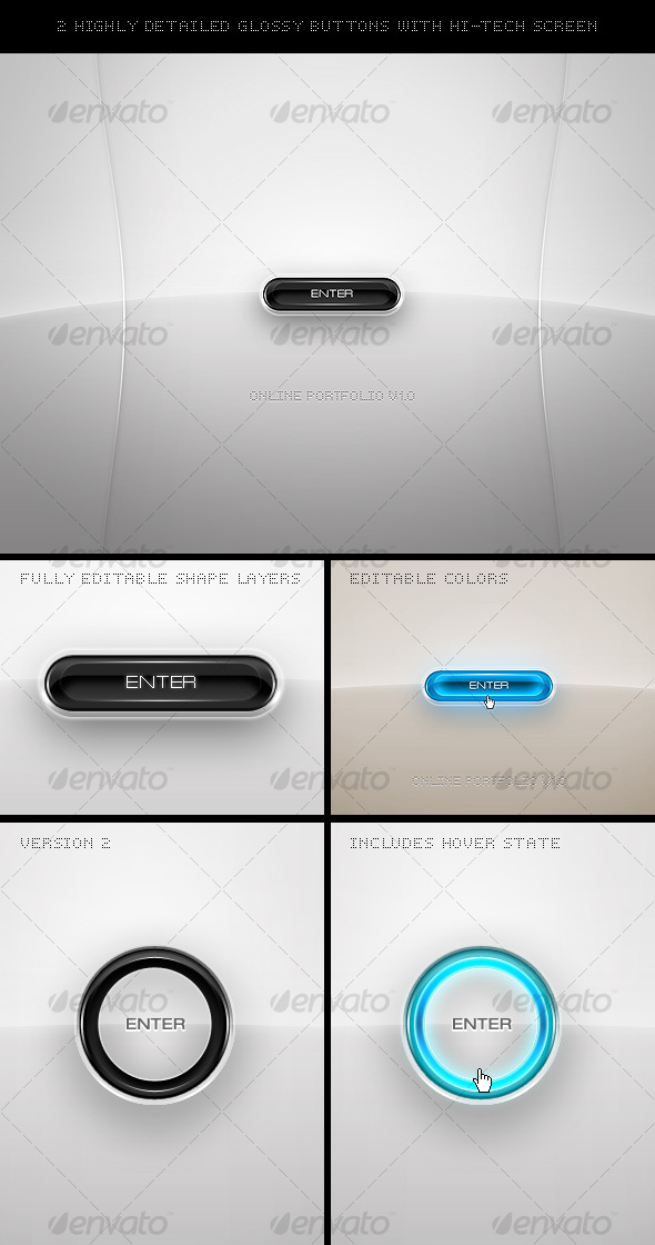 2 Highly Detailed Glossy Buttons - Buttons Web Elements