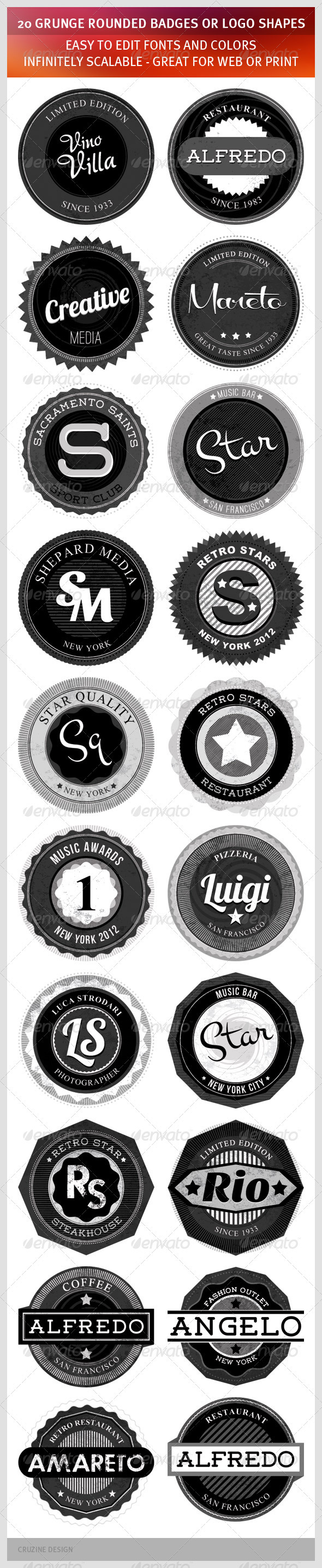GraphicRiver 20 Grunge Rounded Badges or Logo Shapes 1267300 GraphicRiver 20 Grunge Rounded Badges or Logo Shapes 1267300