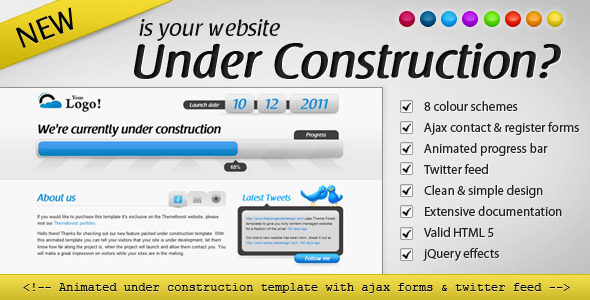 Animated Under Construction - Twitter & Ajax forms - Under Construction Specialty Pages