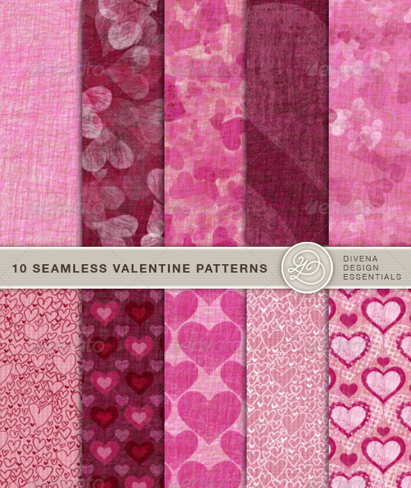 10 Seamless Valentine Patterns - Artistic Textures / Fills / Patterns