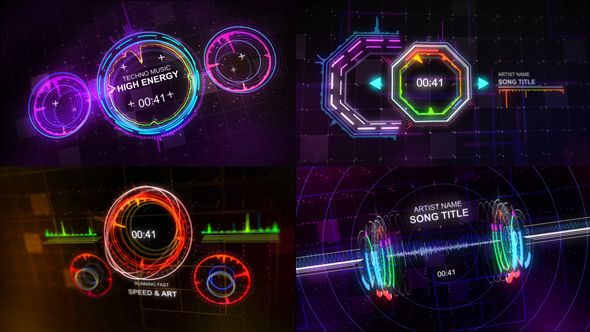 ae模板现代三维可视化时间声音波形音乐片头模版technomusic