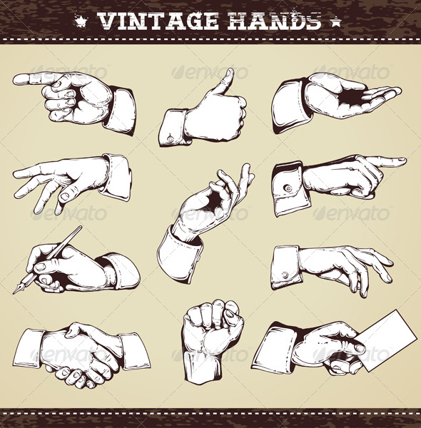GraphicRiver Set of vintage hands 161029 GraphicRiver Set of vintage hands 161029