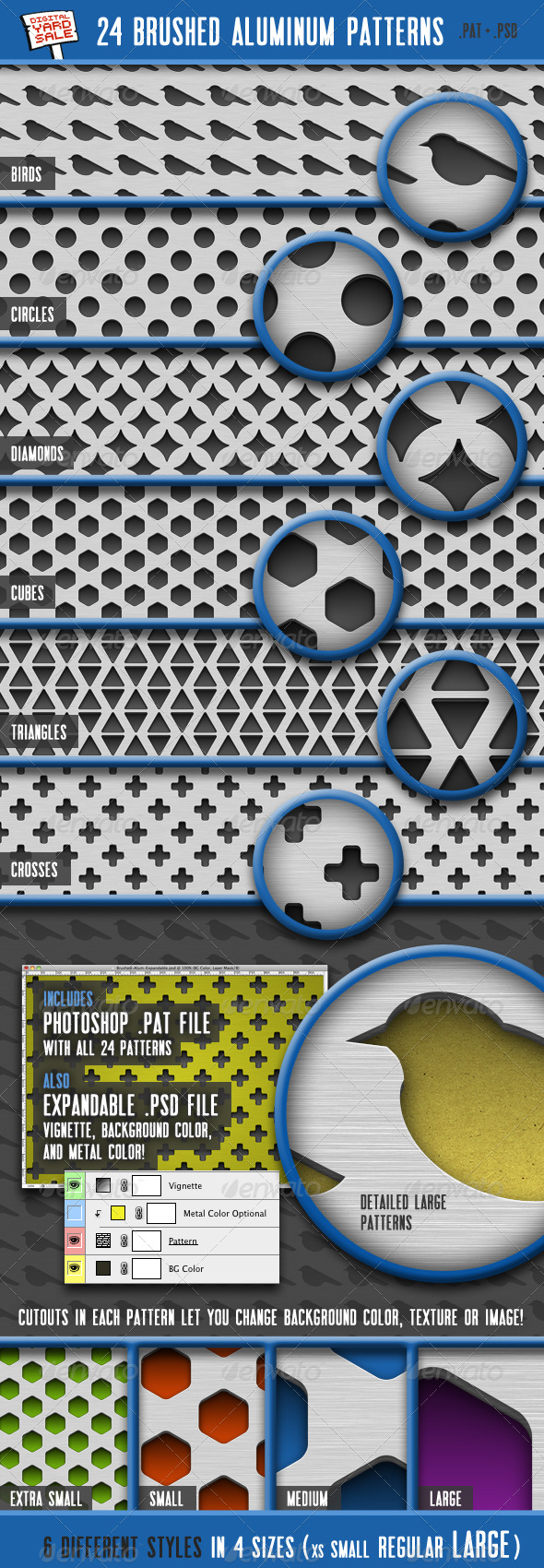 24 Brushed Aluminum Patterns - Techno / Futuristic Textures / Fills / Patterns