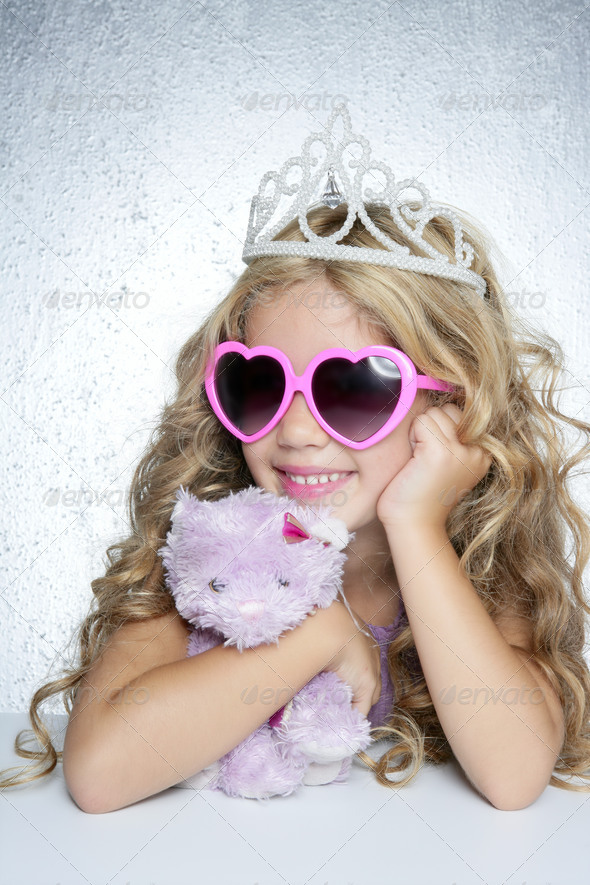 fashion little princess girl pink teddy bear - Stock Photo - Images