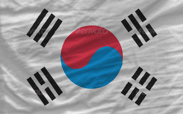 complete waved national flag of south korea for background - Stock Photo - Images