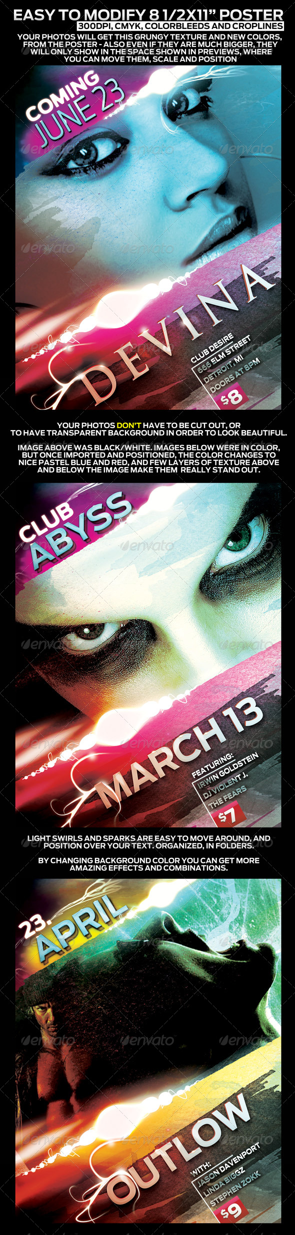 Poster Design Template in 8.5"x11" - Easy To Tweak - Clubs & Parties Events