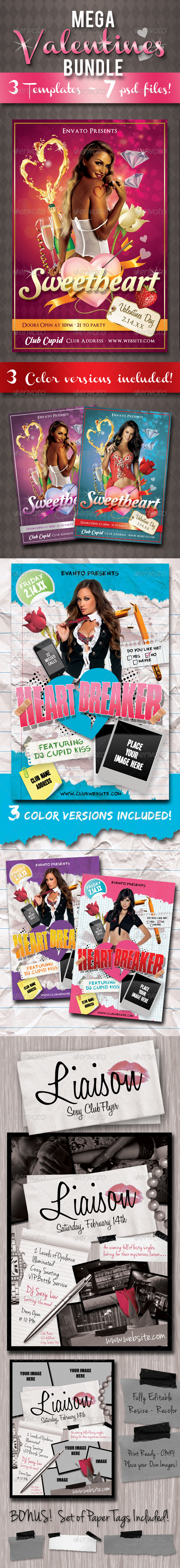 Mega Valentines Flyer Bundle Pack - Clubs & Parties Events