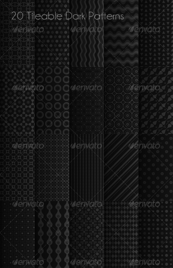 20 Tileable Dark Patterns - Techno / Futuristic Textures / Fills / Patterns