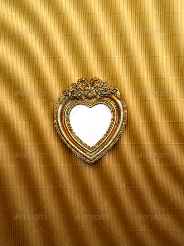 Heart Picture Frame On Gold Background