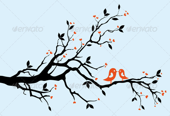 GraphicRiver Kissing Birds On Heart Tree 1480797 GraphicRiver Kissing Birds On Heart Tree 1480797