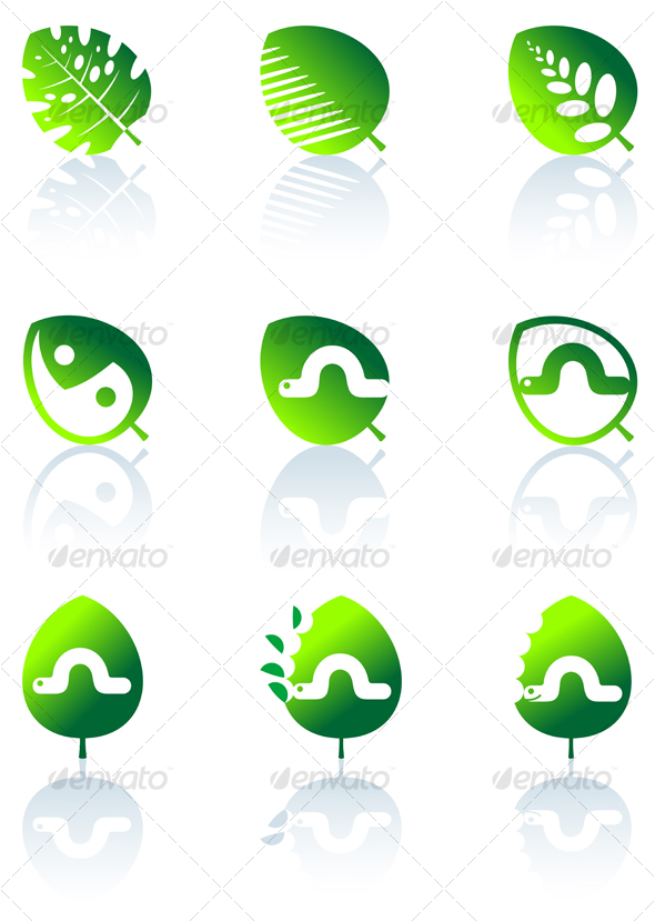 Set of leaves icons isolated on white - Decorative Vectors