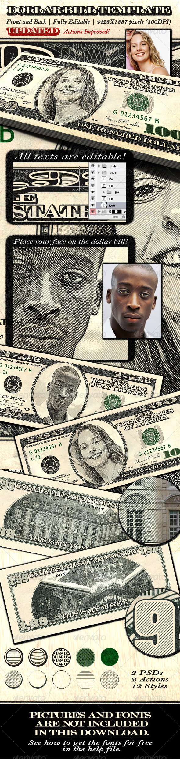 Dollar Bill Template - Front and Back - Objects Illustrations