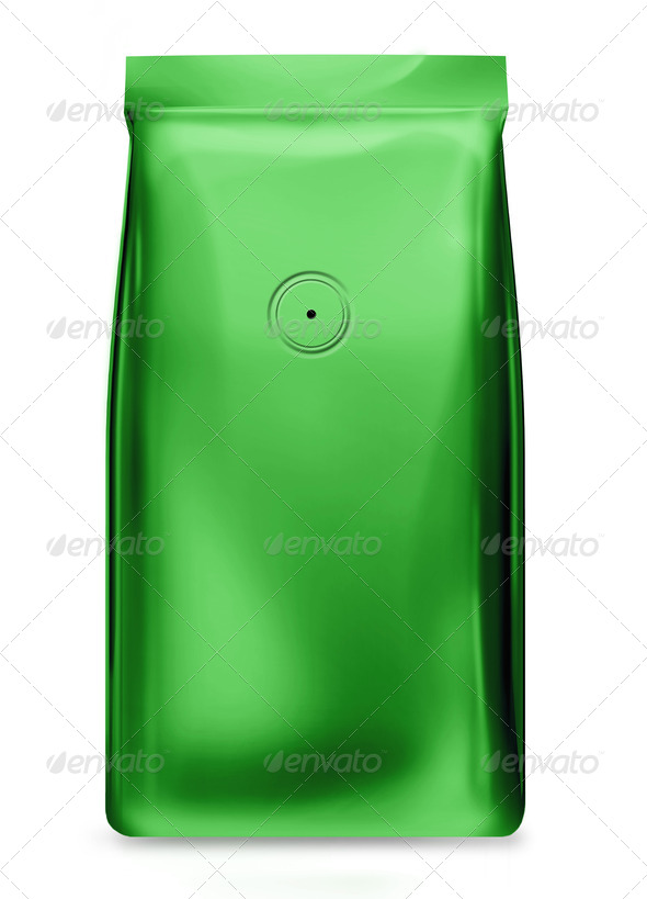 green bag package with air value isolated on white background