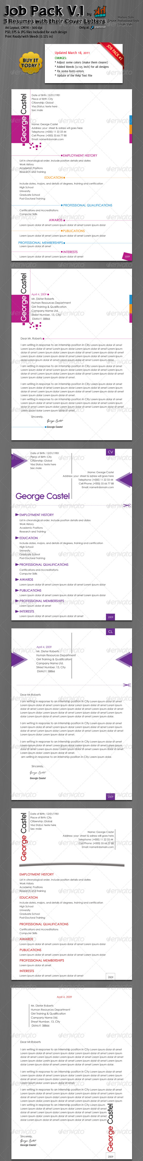 JOB PACK: 3 Resumes with their Cover Letters - Resumes Stationery