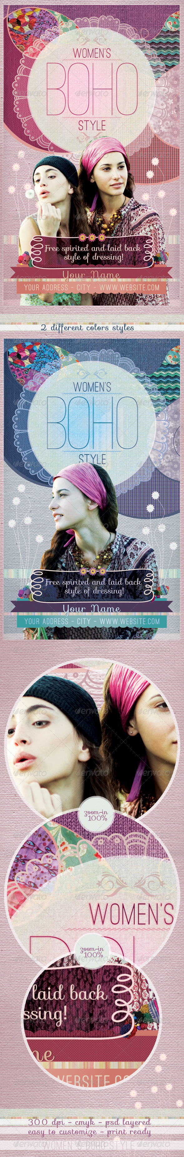 Women´s Boho Style Flyer Template - Clubs & Parties Events