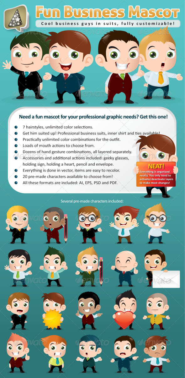 GraphicRiver Fun Business Mascot Creation Kit 179735 GraphicRiver Fun Business Mascot Creation Kit 179735