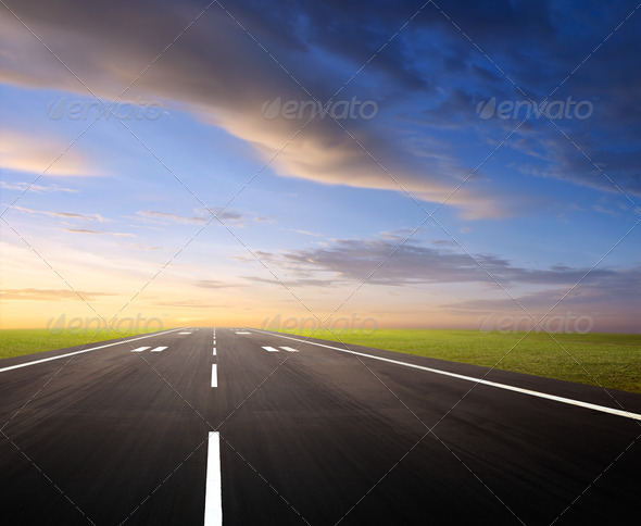 airport runway at dusk or dawn, background