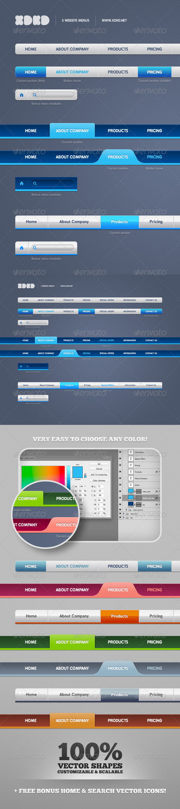 3 Website Menus - Navigation Bars Web Elements